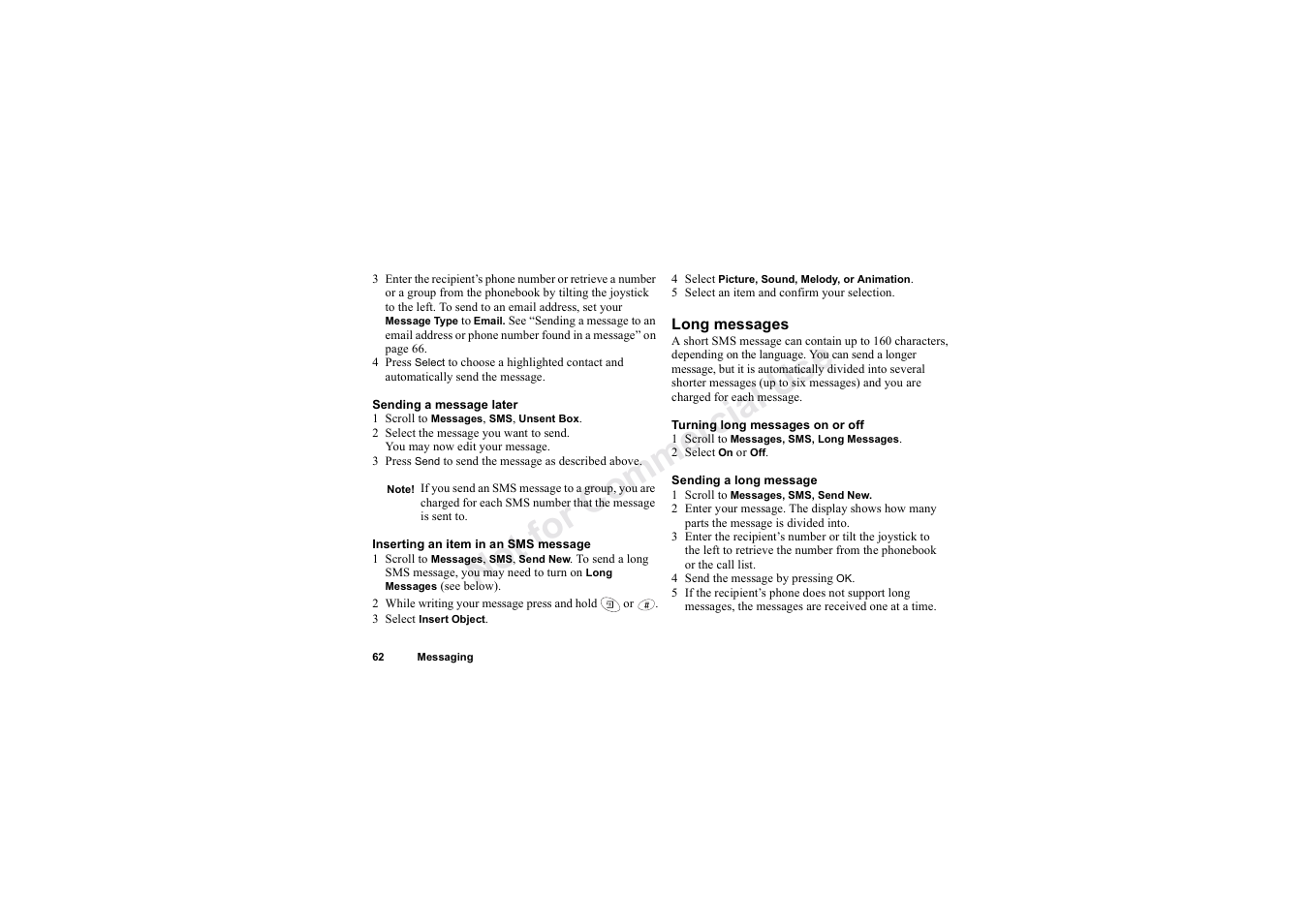 No t fo r c om me rci al u se | Sony Ericsson T62u User Manual | Page 63 / 99