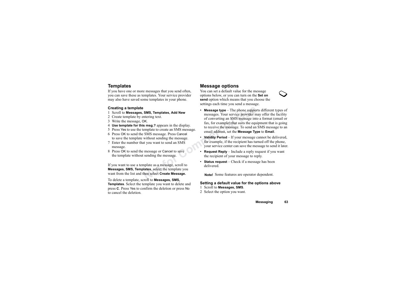 No t fo r c om me rci al u se | Sony Ericsson T62u User Manual | Page 64 / 99