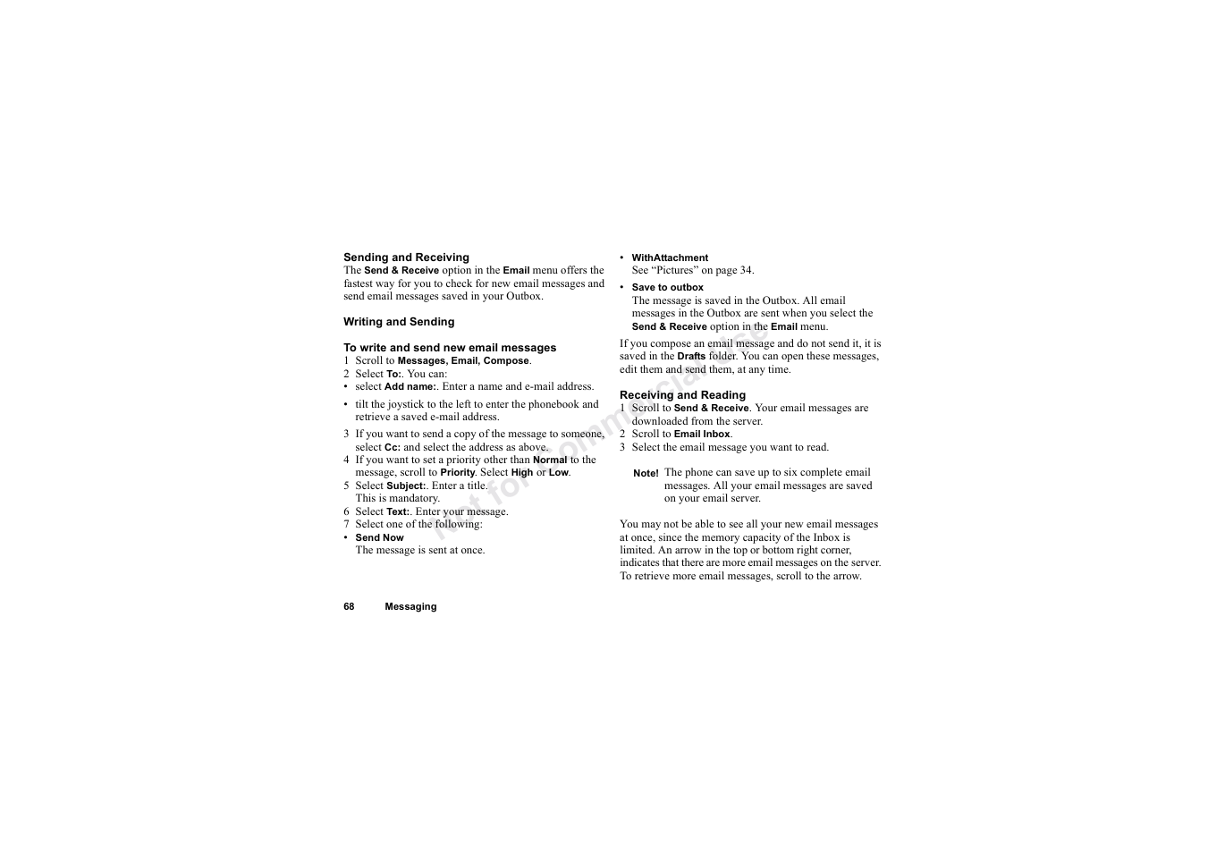 No t fo r c om me rci al u se | Sony Ericsson T62u User Manual | Page 69 / 99