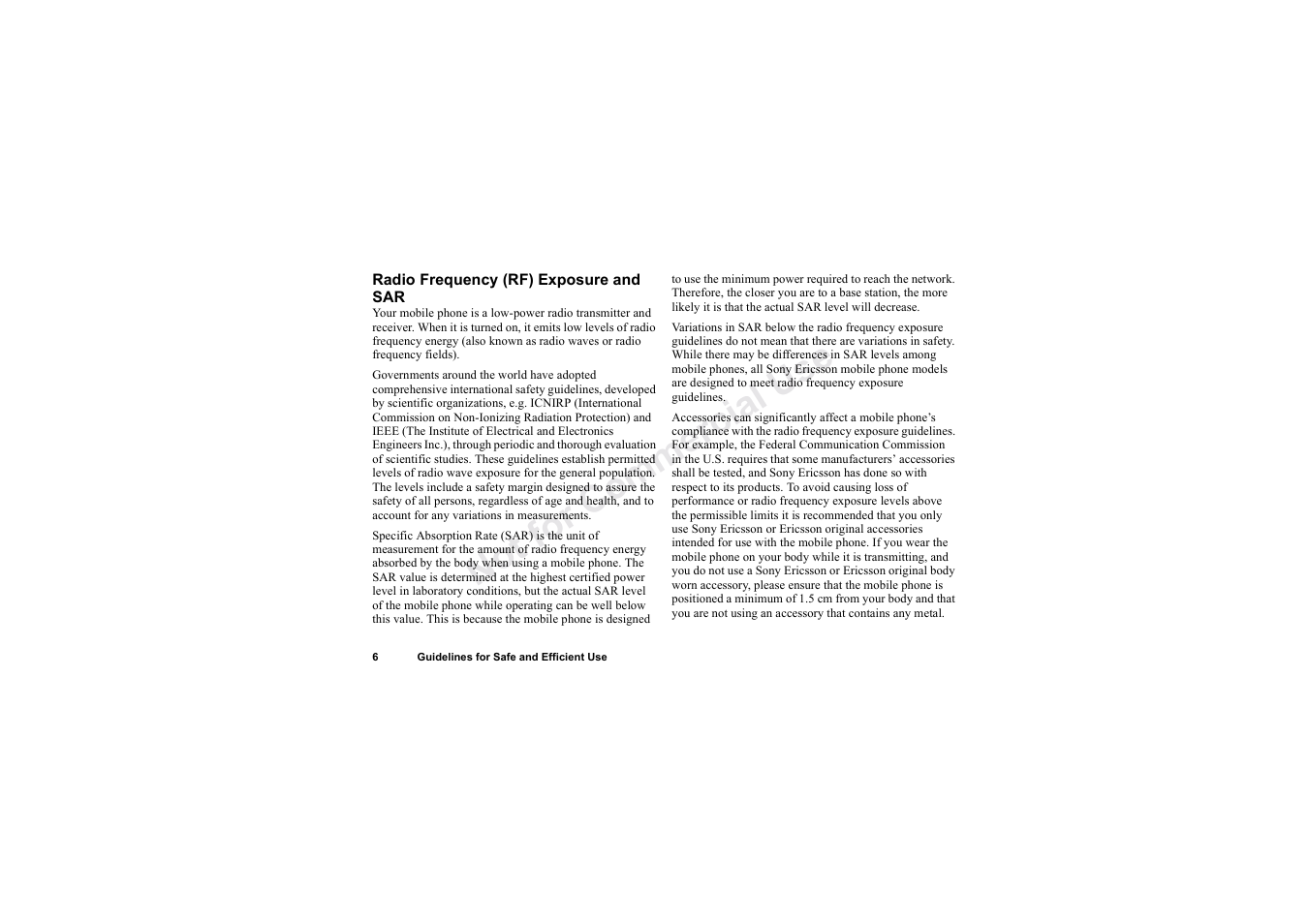 No t fo r c om me rci al u se | Sony Ericsson T62u User Manual | Page 7 / 99