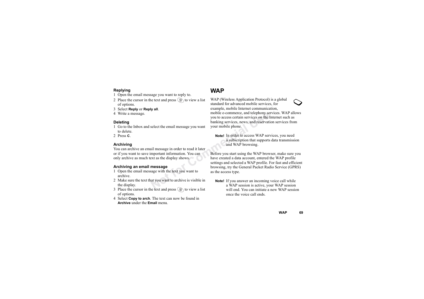 No t fo r c om me rci al u se | Sony Ericsson T62u User Manual | Page 70 / 99