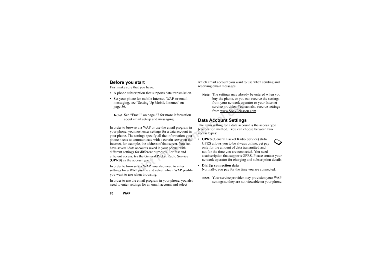 No t fo r c om me rci al u se | Sony Ericsson T62u User Manual | Page 71 / 99