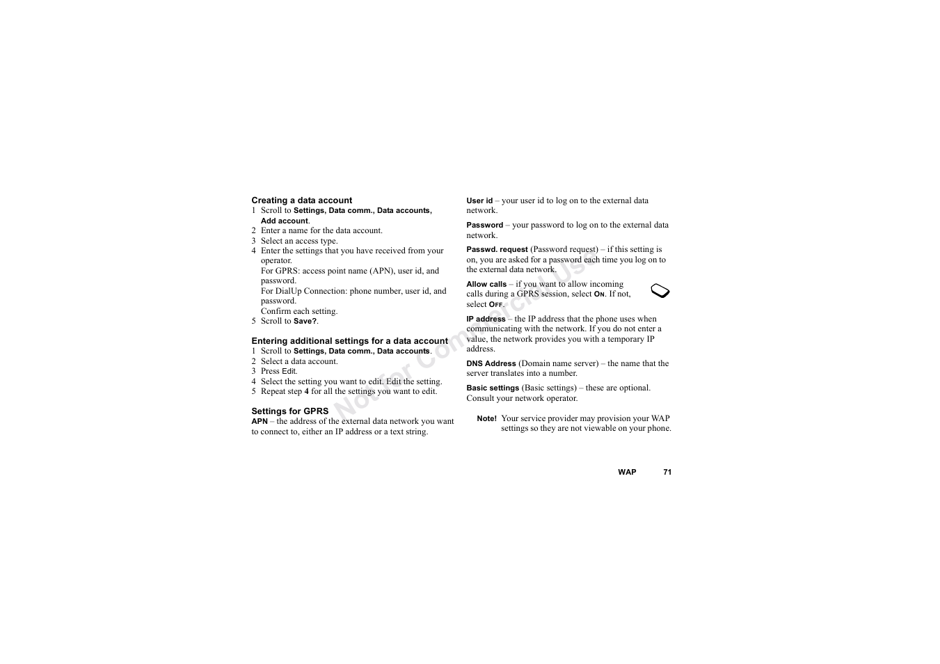 No t fo r c om me rci al u se | Sony Ericsson T62u User Manual | Page 72 / 99