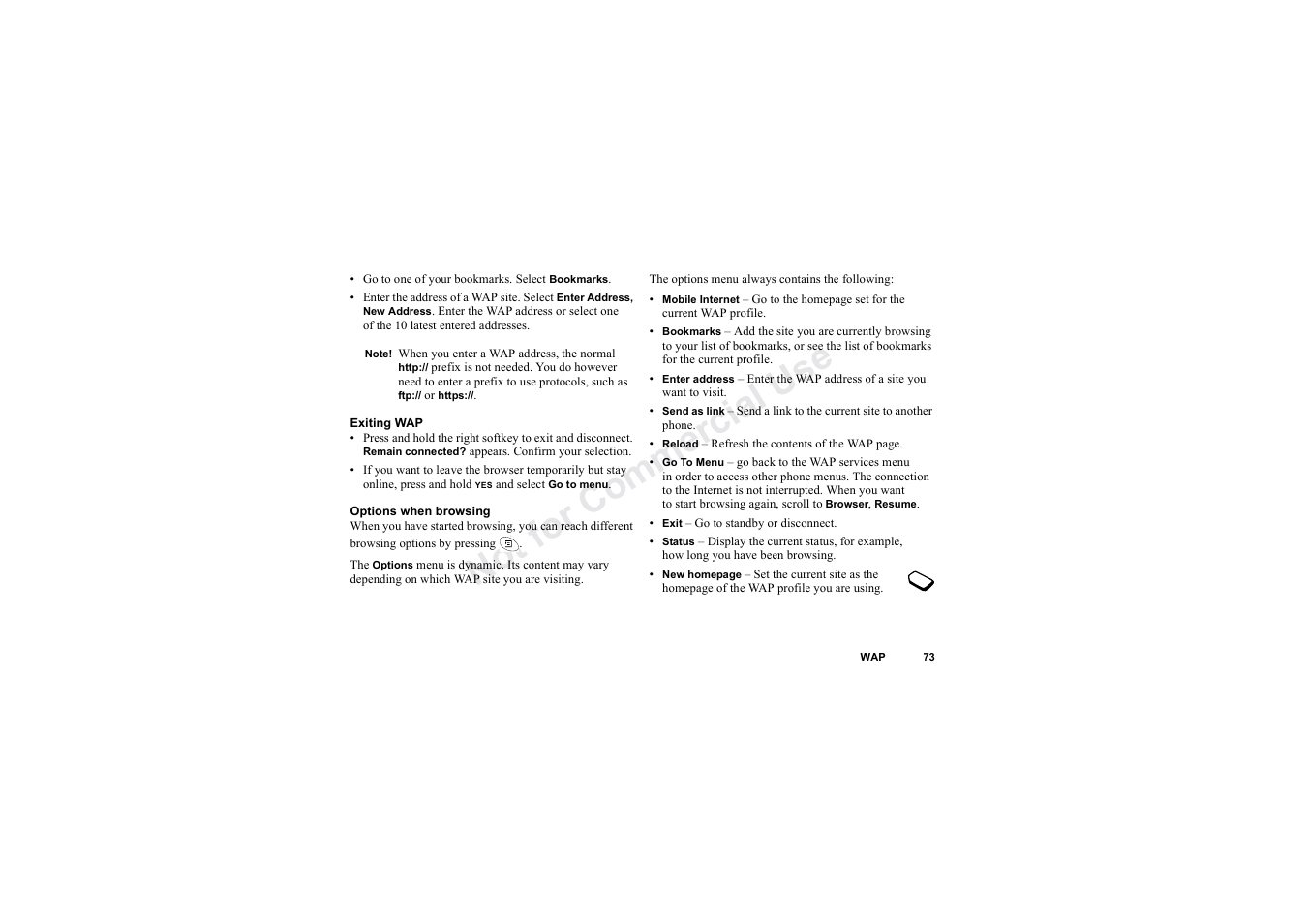 No t fo r c om me rci al u se | Sony Ericsson T62u User Manual | Page 74 / 99