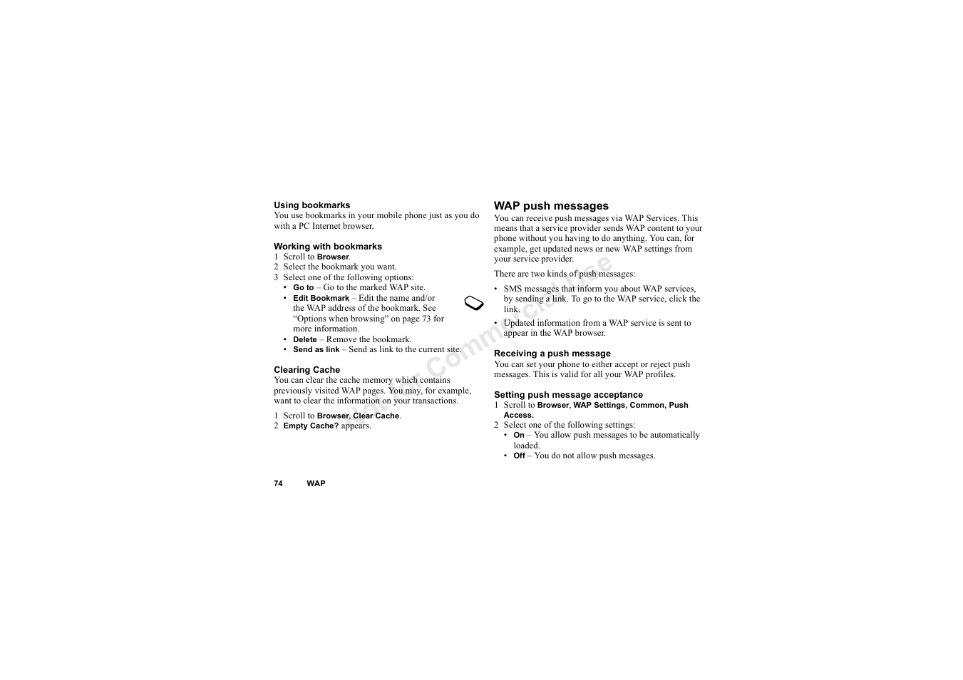 No t fo r c om me rci al u se | Sony Ericsson T62u User Manual | Page 75 / 99