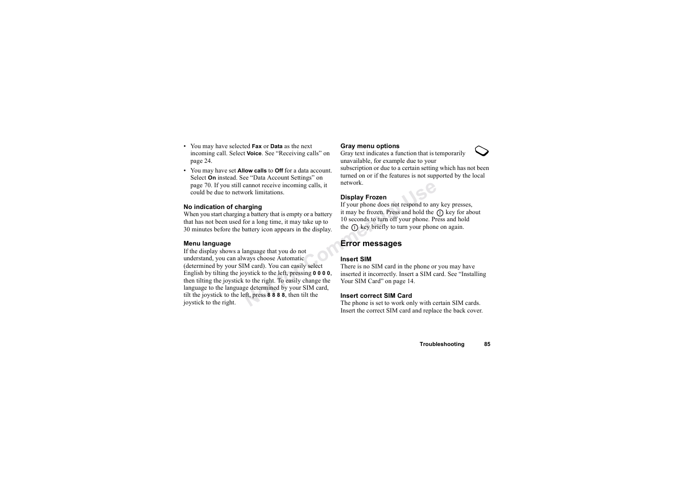 No t fo r c om me rci al u se | Sony Ericsson T62u User Manual | Page 86 / 99