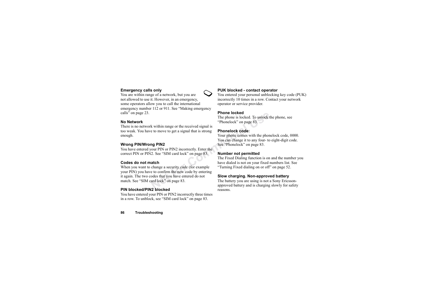 Sony Ericsson T62u User Manual | Page 87 / 99