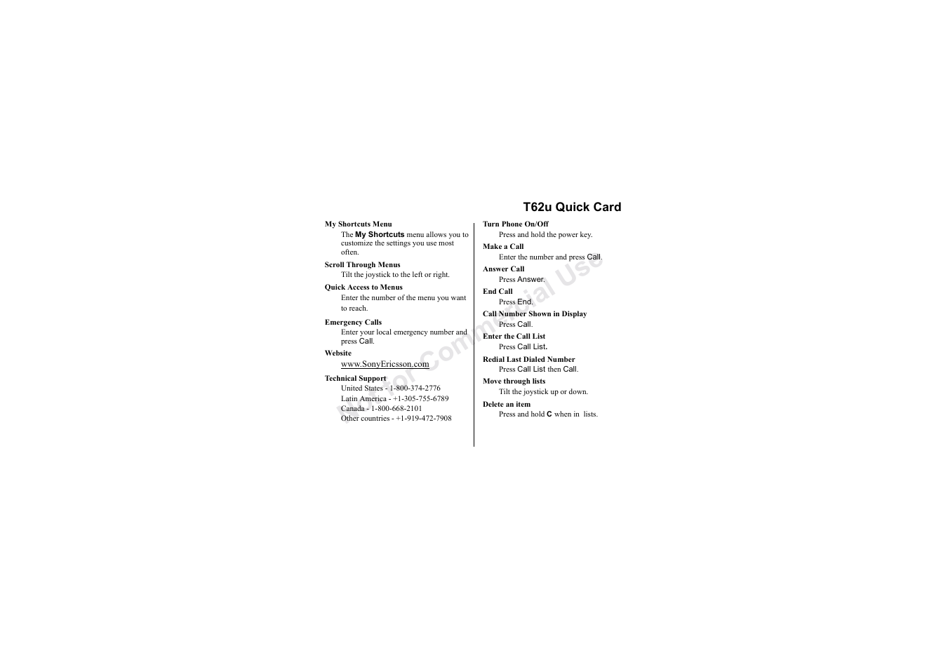 No t fo r c om me rci al u se | Sony Ericsson T62u User Manual | Page 97 / 99