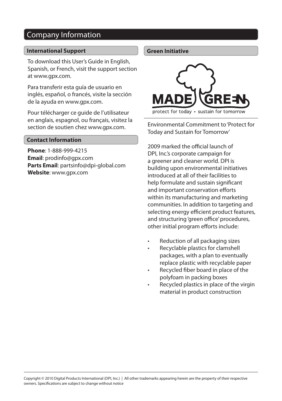 Company information | GPX PD931B/BU/R User Manual | Page 12 / 12