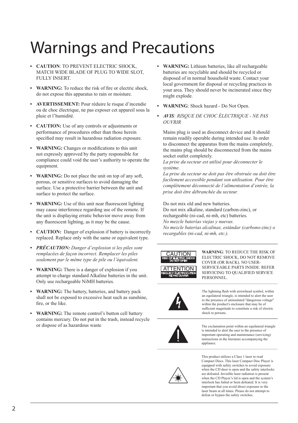 Warnings and precautions | GPX PD931B/BU/R User Manual | Page 2 / 12