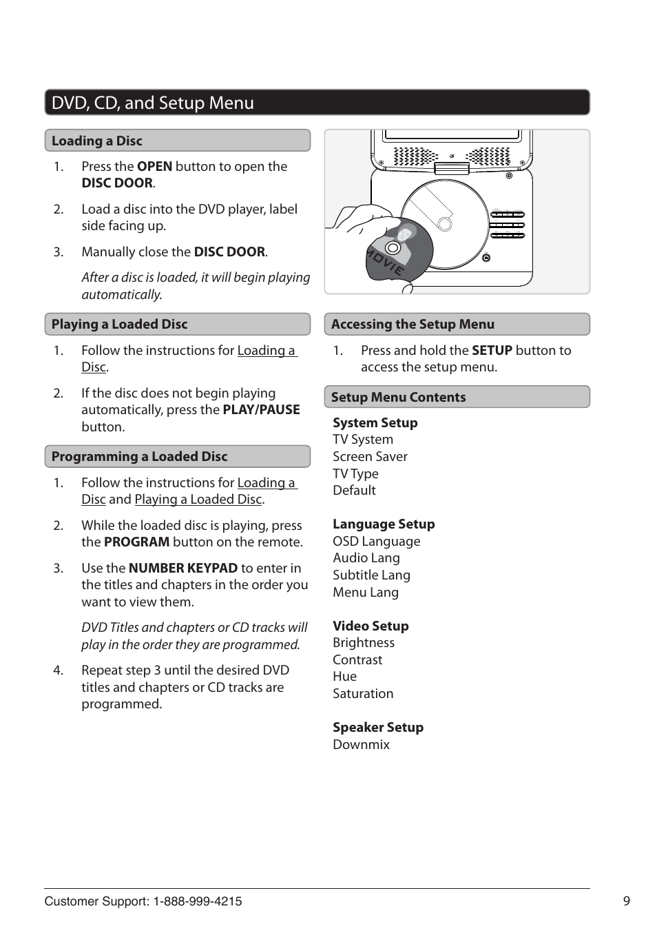 Dvd, cd, and setup menu | GPX PD931B/BU/R User Manual | Page 9 / 12