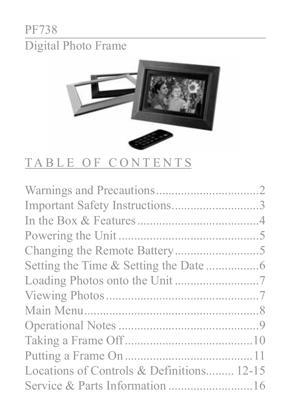 GPX PF 738 User Manual | 16 pages