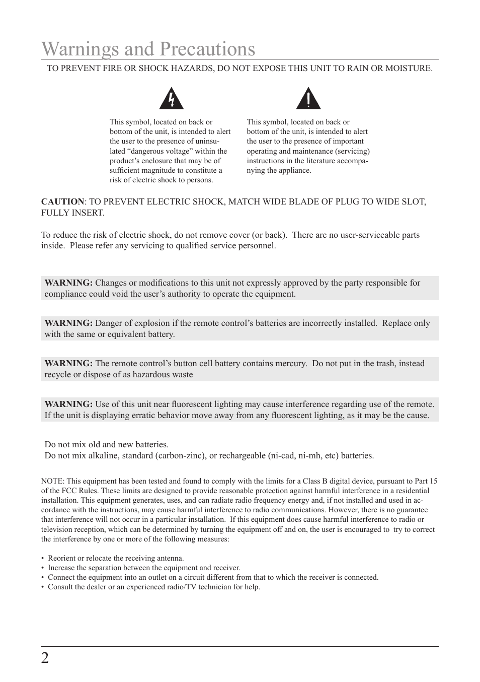 Warnings and precautions | GPX PF 738 User Manual | Page 2 / 16