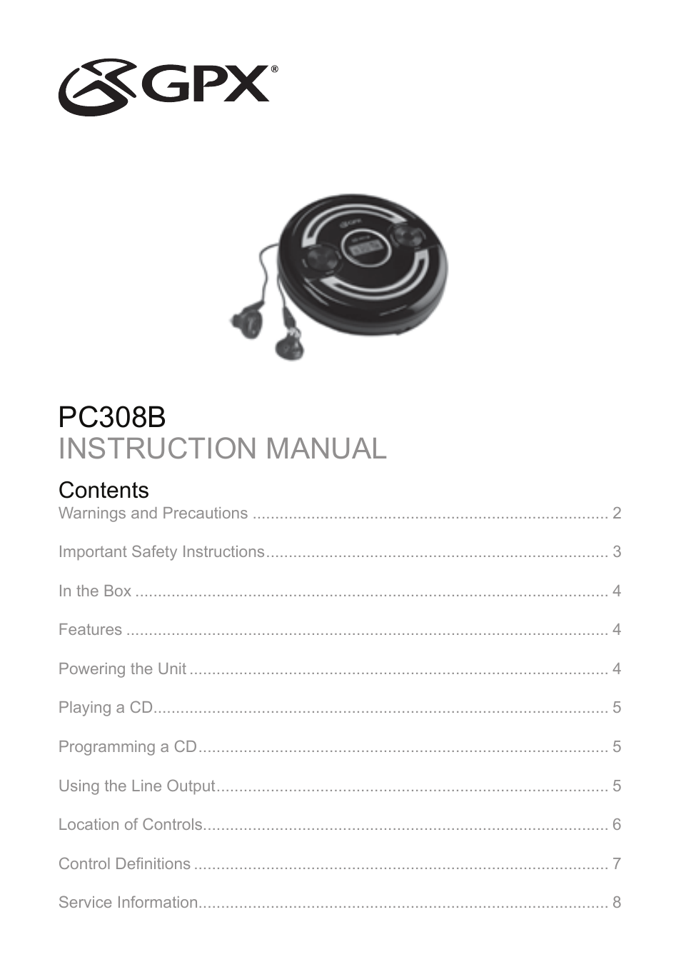 GPX PC308B User Manual | 8 pages