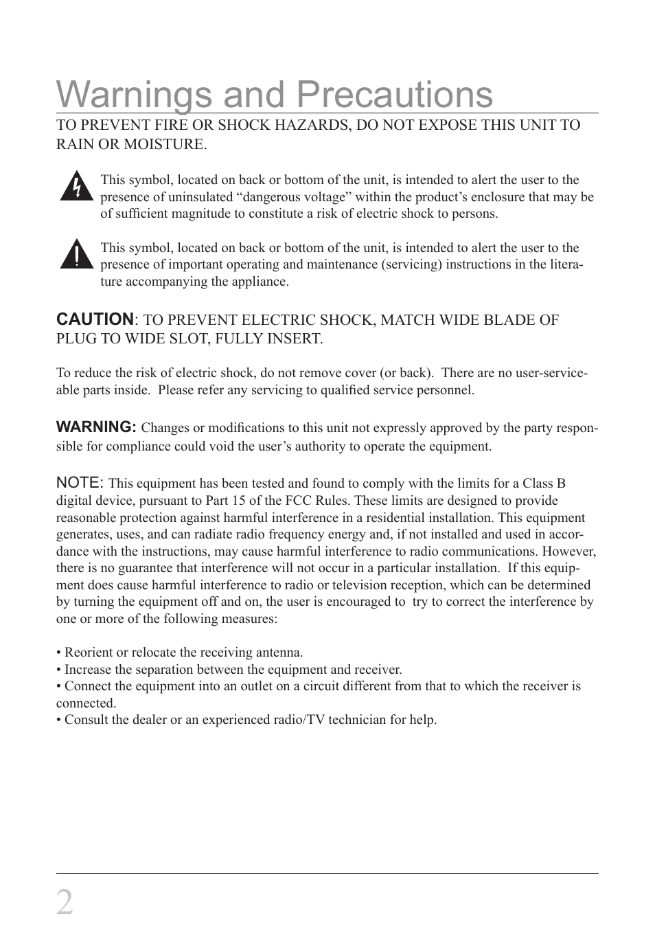 Warnings and precautions 2 | GPX PF907 User Manual | Page 2 / 8