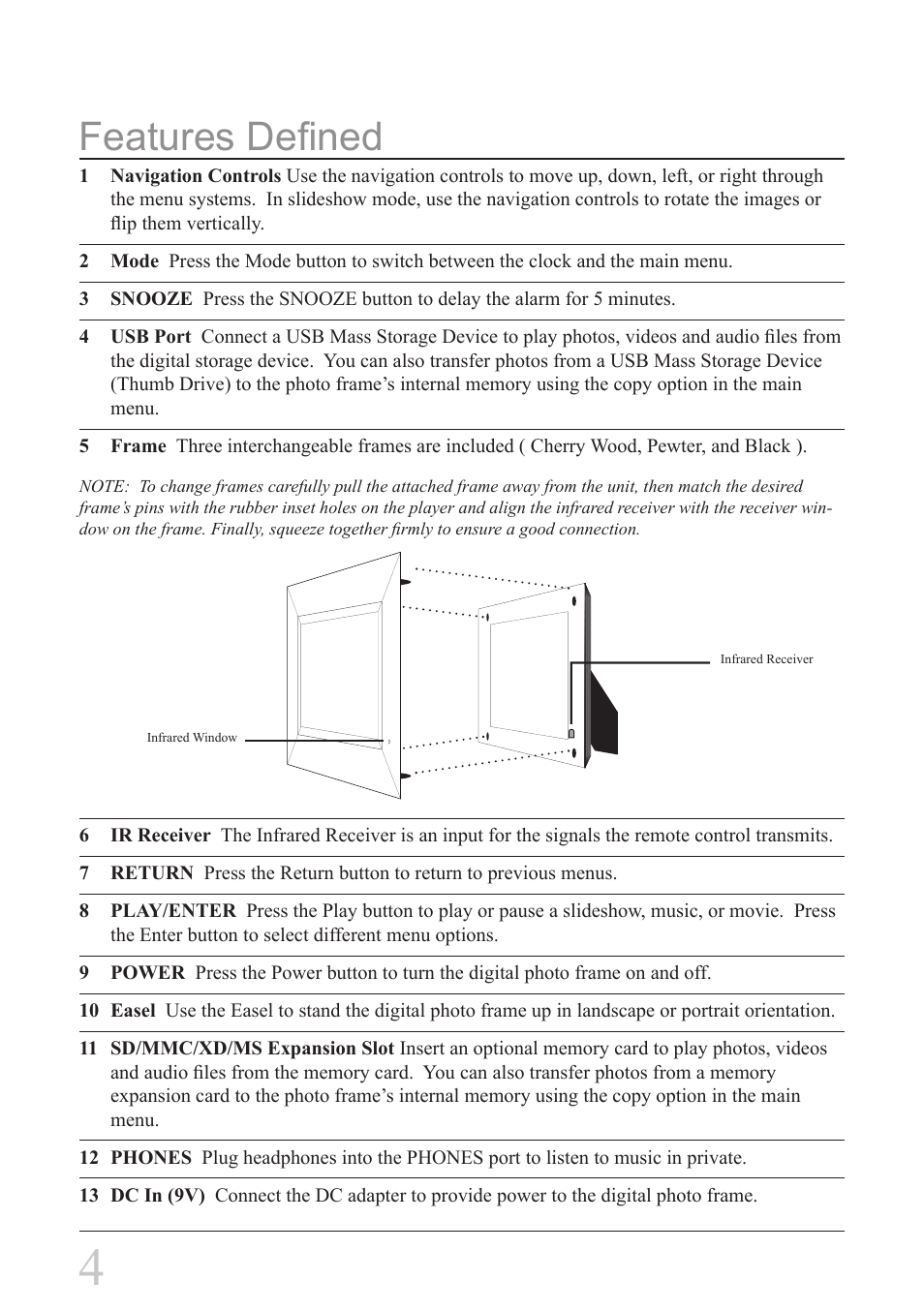 Features defined | GPX PF907 User Manual | Page 4 / 8