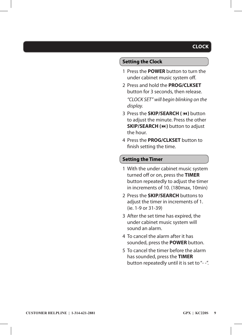 GPX KC220S User Manual | Page 9 / 12