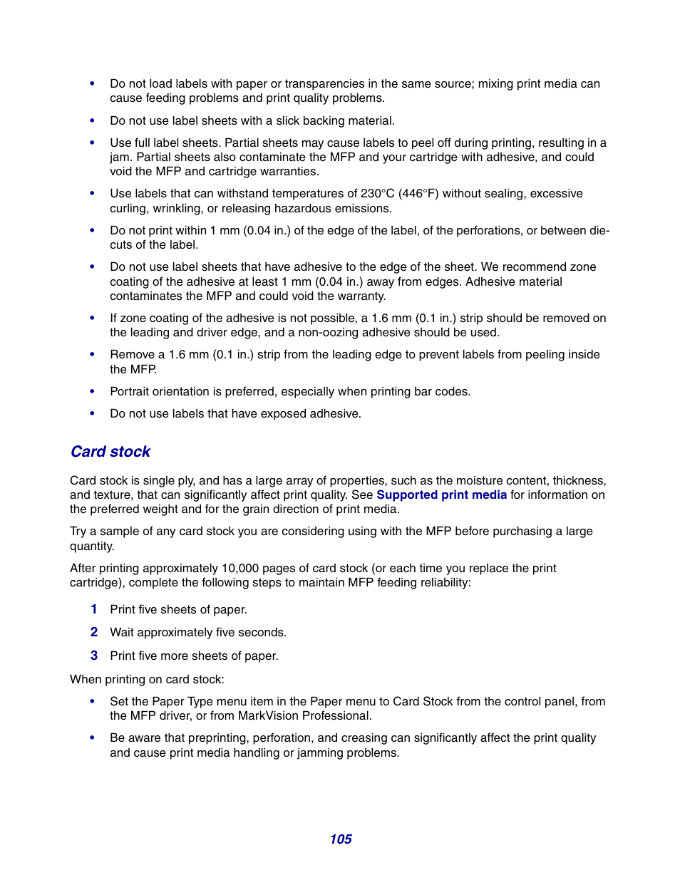 Card stock | GPX X642 User Manual | Page 105 / 191
