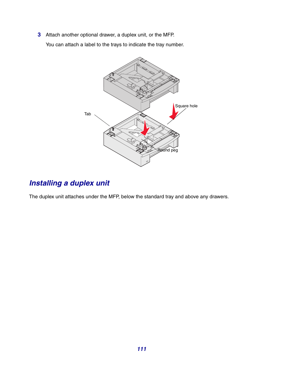 Installing a duplex unit | GPX X642 User Manual | Page 111 / 191