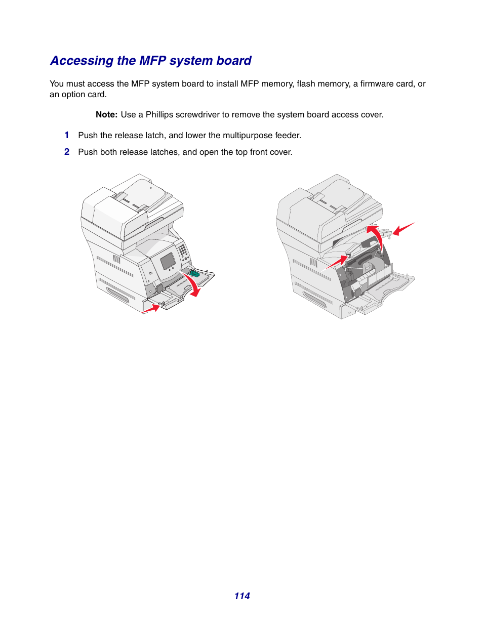 Accessing the mfp system board | GPX X642 User Manual | Page 114 / 191
