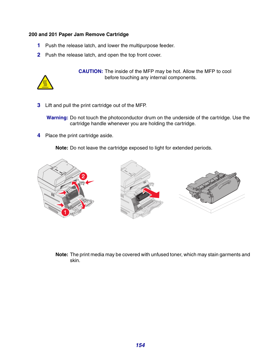 200 and 201 paper jam remove cartridge | GPX X642 User Manual | Page 154 / 191