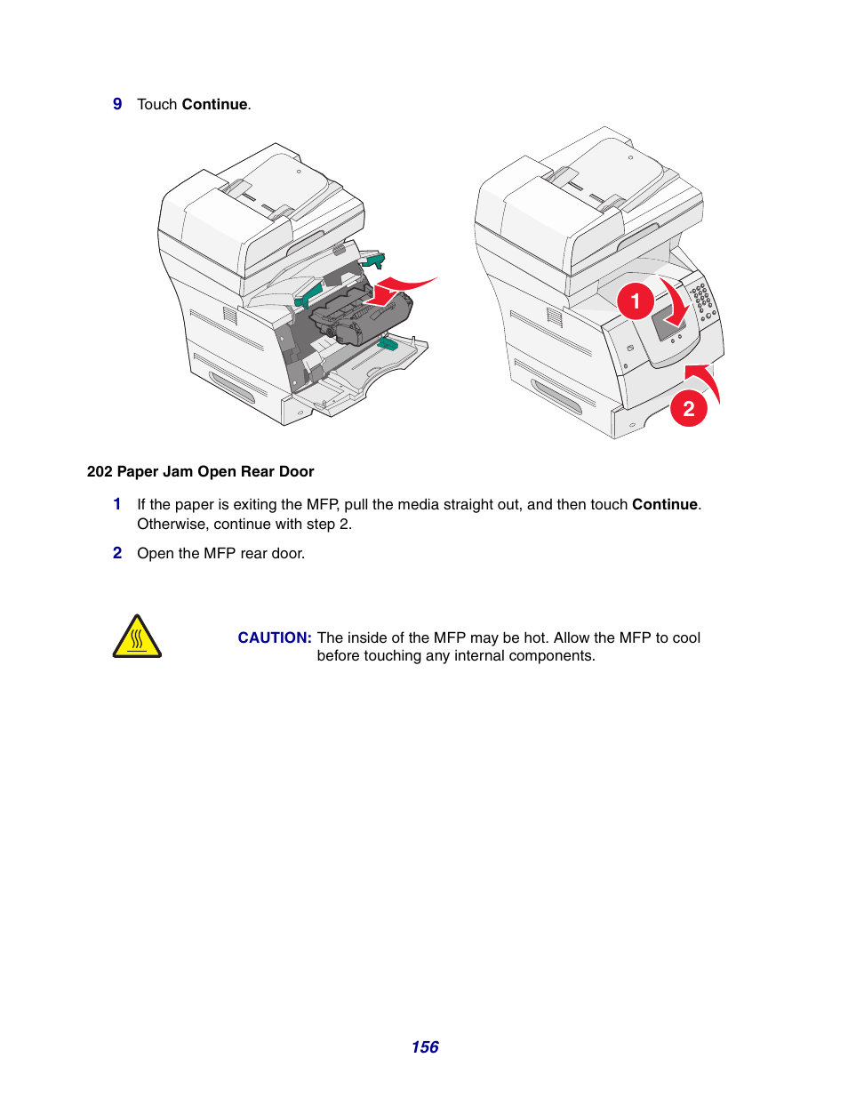 202 paper jam open rear door | GPX X642 User Manual | Page 156 / 191