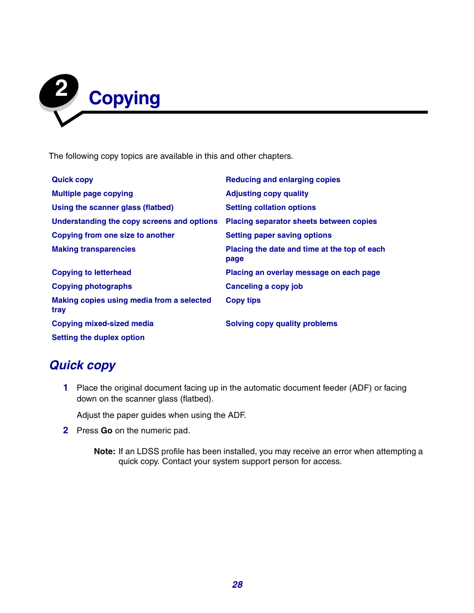 Copying, Quick copy, Chapter 2: copying | GPX X642 User Manual | Page 28 / 191