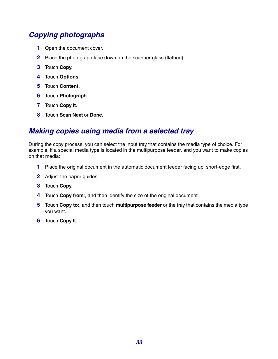 Copying photographs, Making copies using media from a selected tray | GPX X642 User Manual | Page 33 / 191