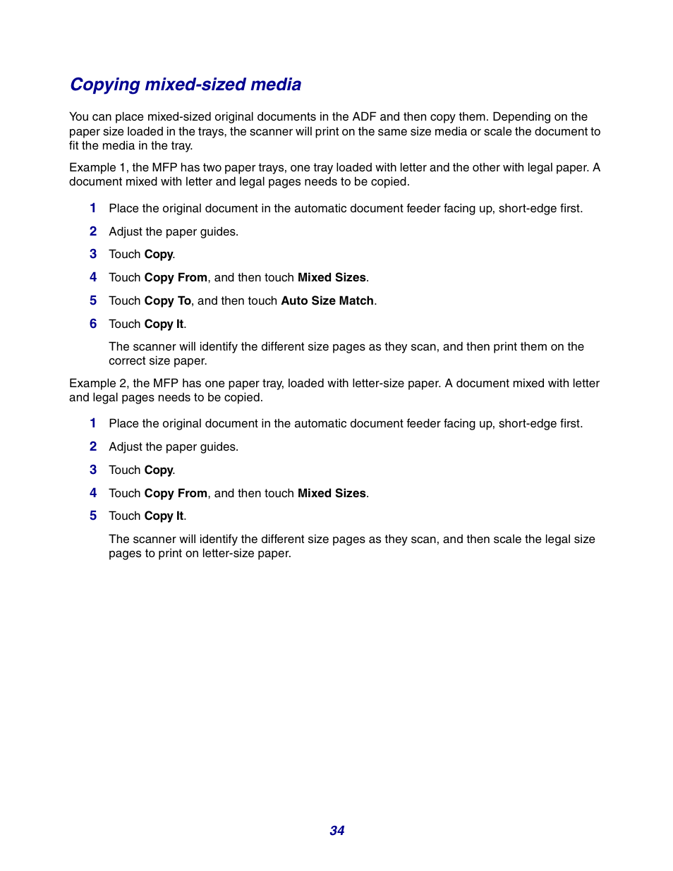 Copying mixed-sized media | GPX X642 User Manual | Page 34 / 191