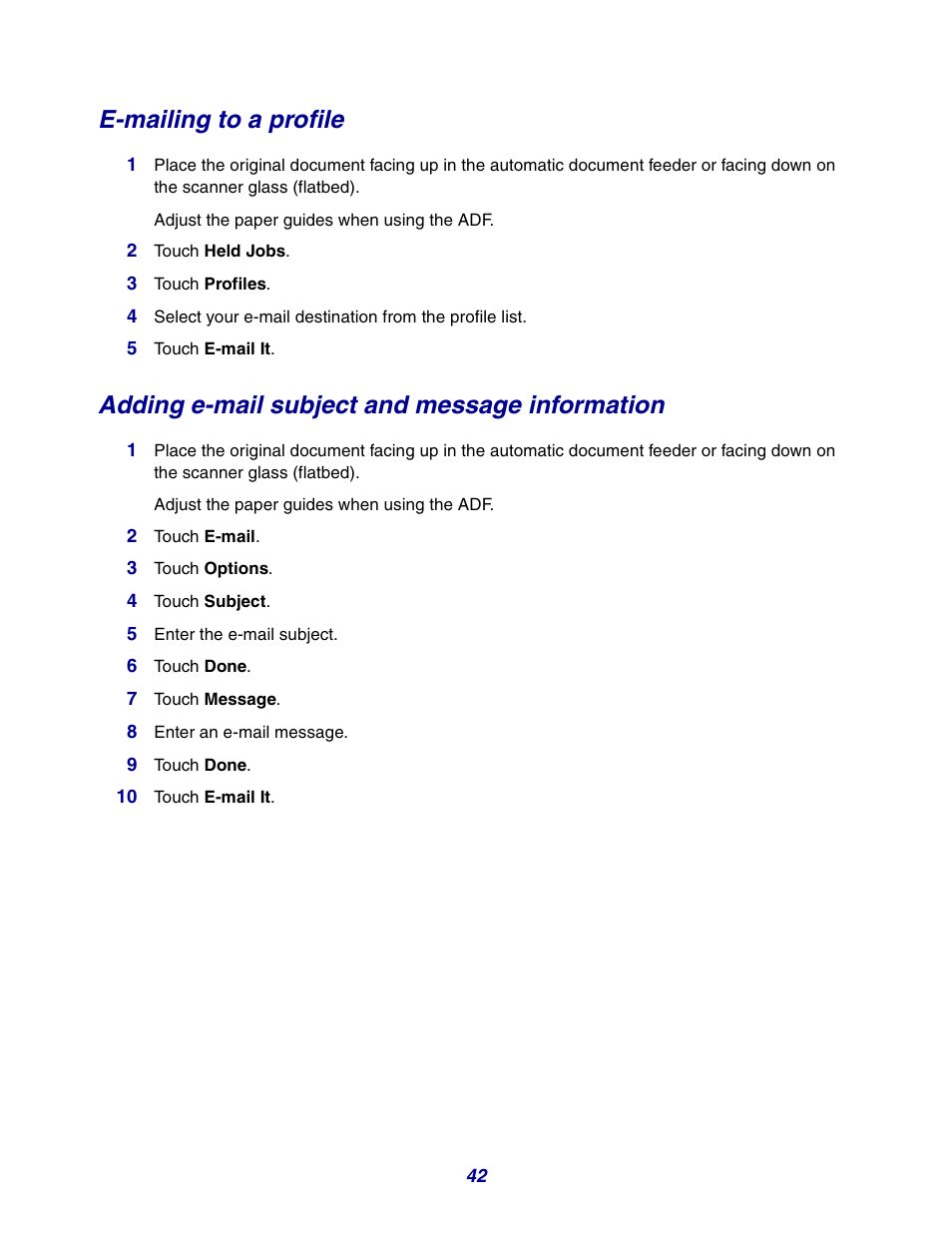 E-mailing to a profile, Adding e-mail subject and message information | GPX X642 User Manual | Page 42 / 191