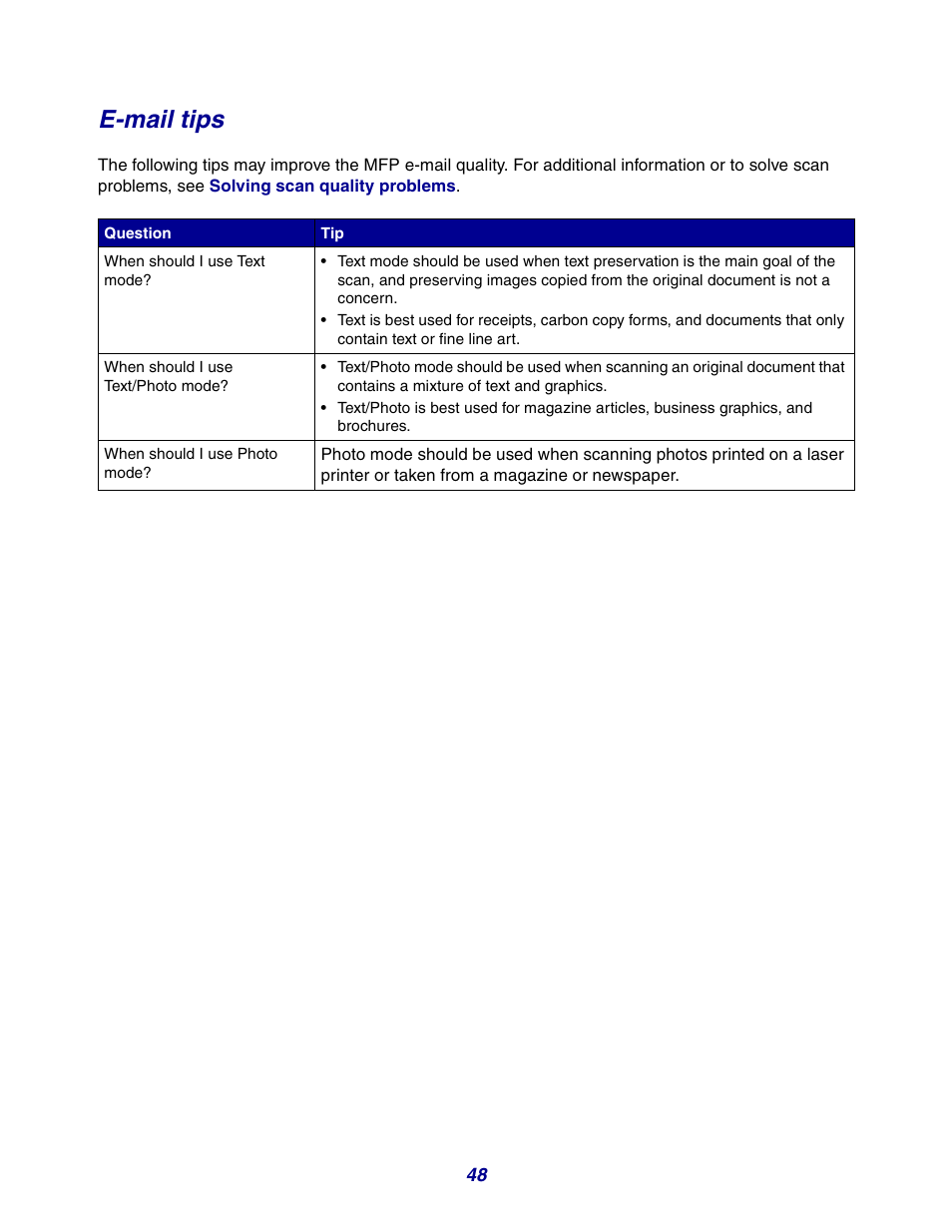 E-mail tips | GPX X642 User Manual | Page 48 / 191