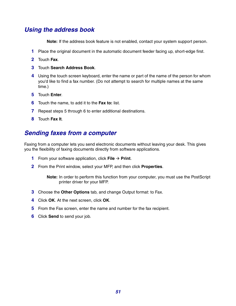 Using the address book, Sending faxes from a computer | GPX X642 User Manual | Page 51 / 191
