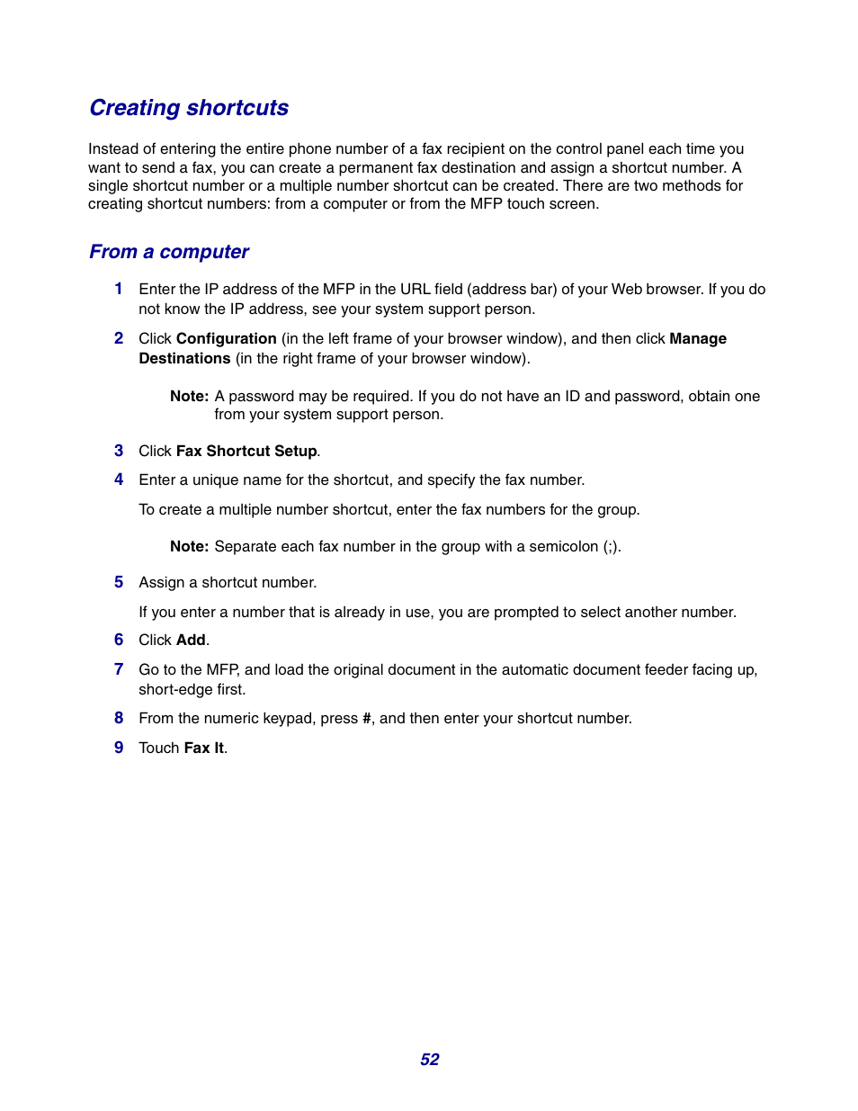 Creating shortcuts, From a computer, Eating shortcuts | GPX X642 User Manual | Page 52 / 191