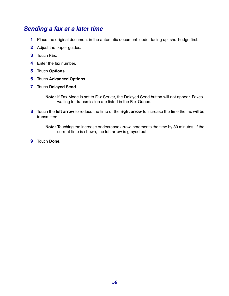 Sending a fax at a later time | GPX X642 User Manual | Page 56 / 191