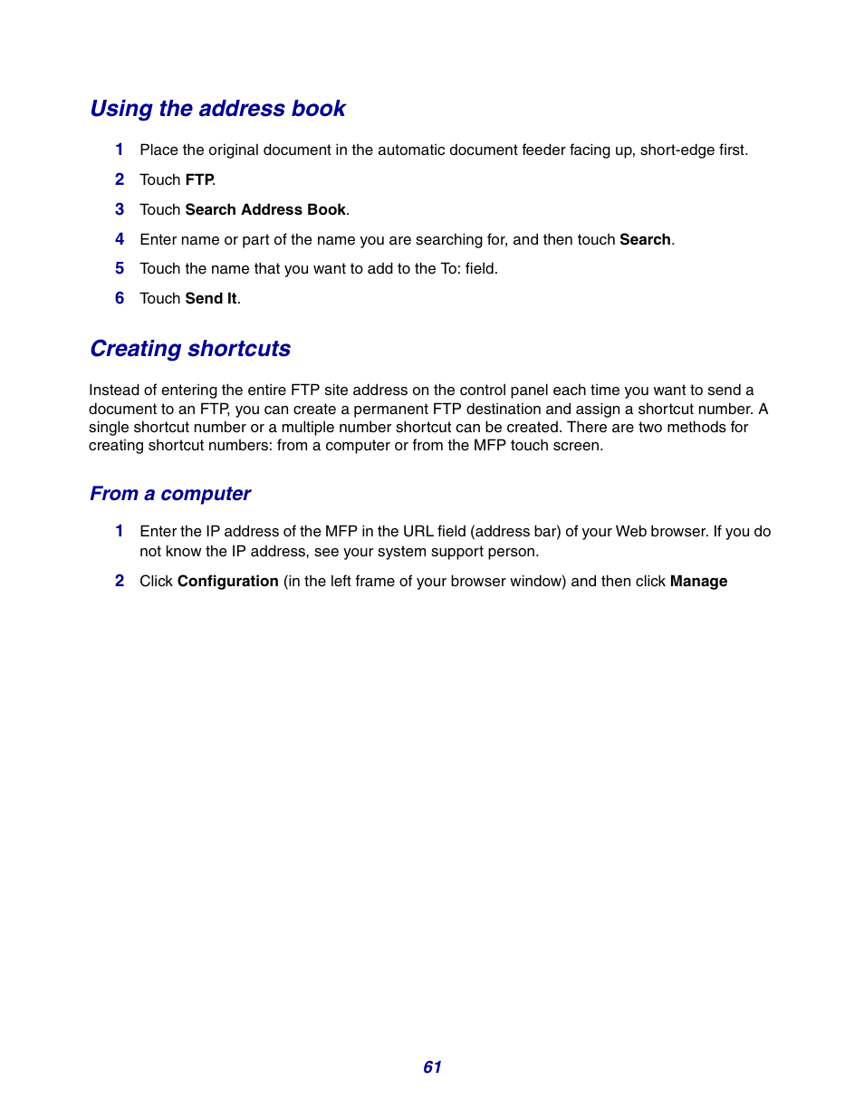 Using the address book, Creating shortcuts, From a computer | GPX X642 User Manual | Page 61 / 191