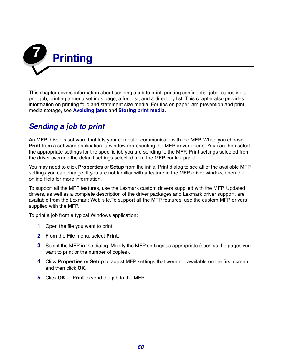 Printing, Sending a job to print, Chapter 7: printing | GPX X642 User Manual | Page 68 / 191