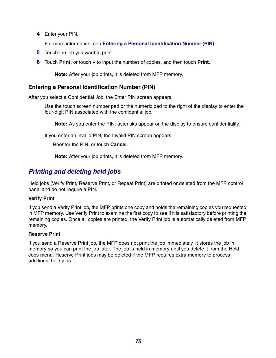 Printing and deleting held jobs | GPX X642 User Manual | Page 75 / 191