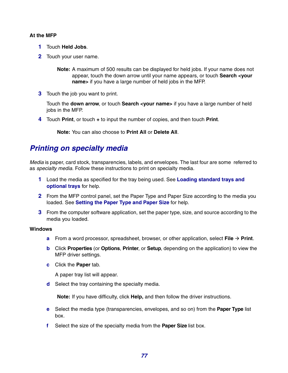 Printing on specialty media, At the | GPX X642 User Manual | Page 77 / 191
