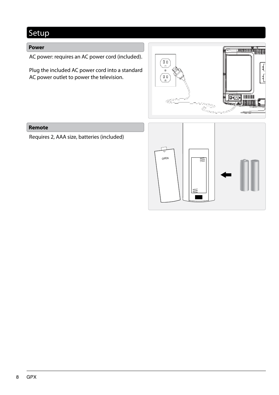 Setup | GPX TD2420AB User Manual | Page 8 / 16
