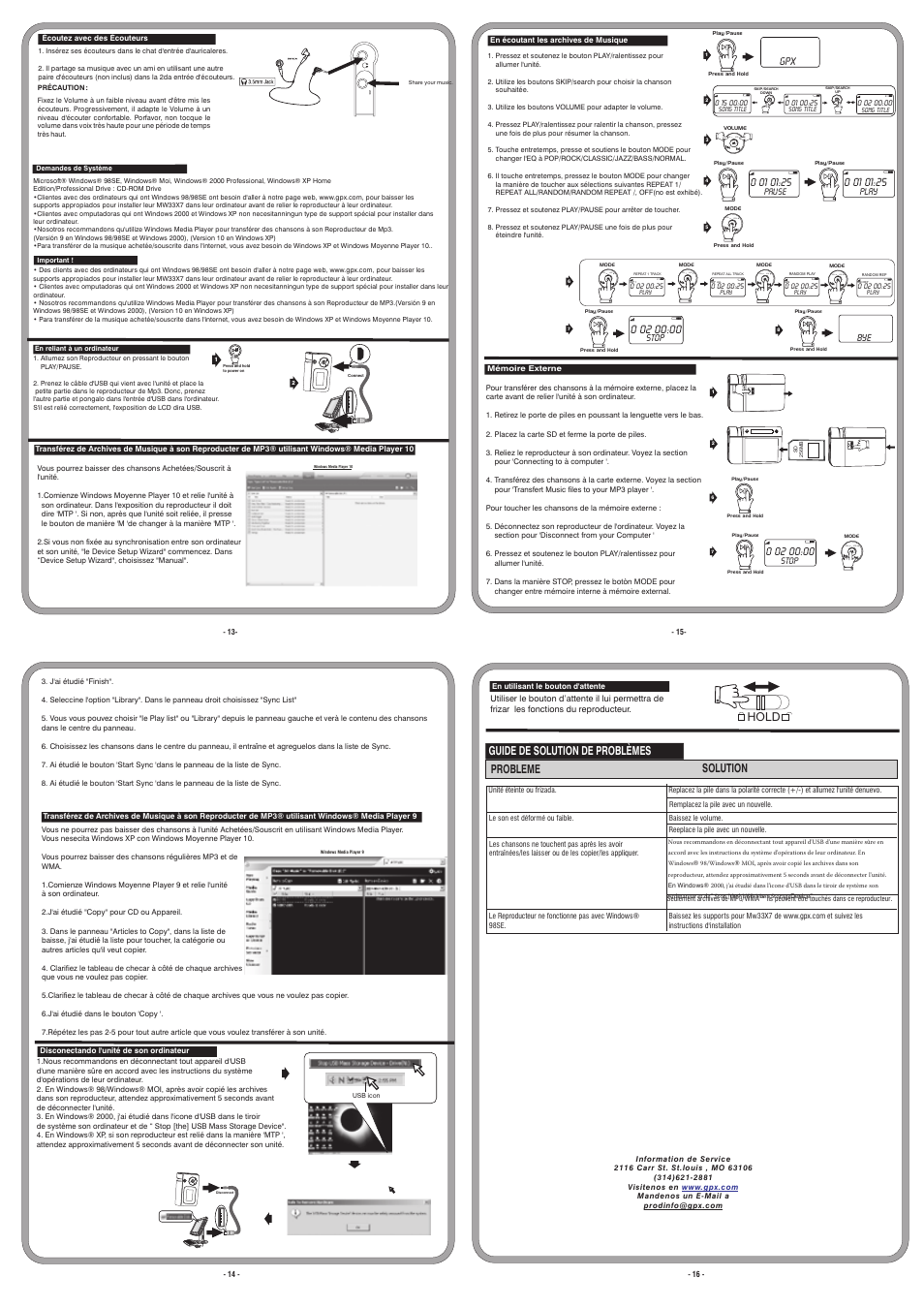 Vo l v ol, Lvo v ol, V l o vol vol l vo vol l vo vol l vo | Guide de solution de problèmes probleme solution, Hold | GPX MW3327 User Manual | Page 4 / 4