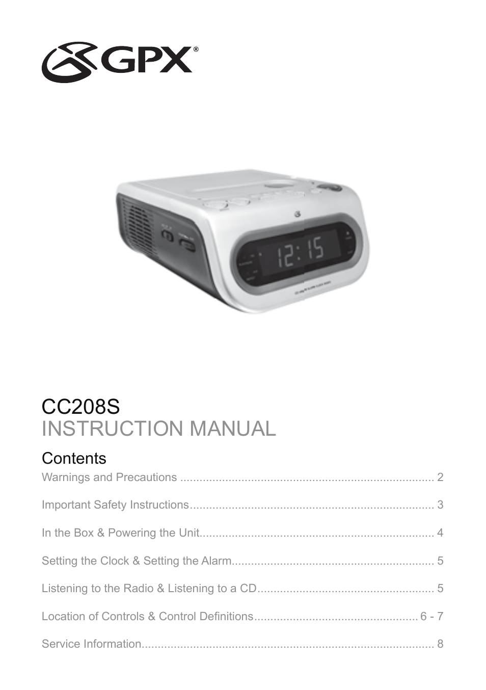 GPX CC208S User Manual | 8 pages