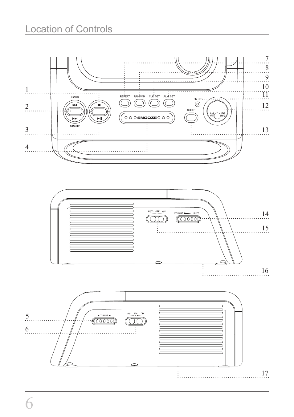 Location of controls | GPX CC208S User Manual | Page 6 / 8