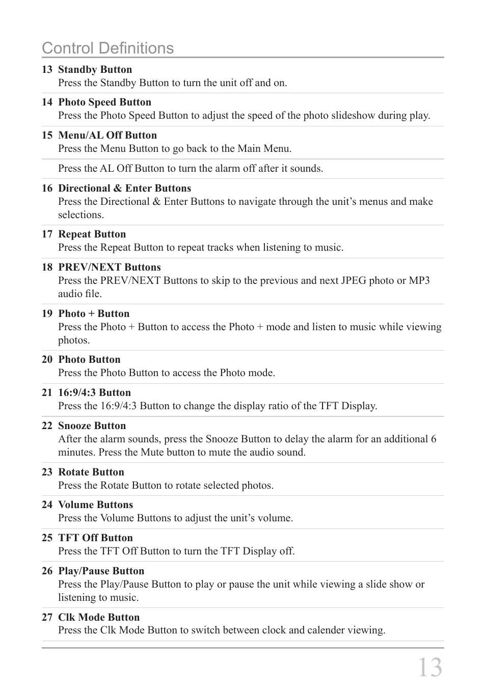 Control definitions | GPX PF7708 User Manual | Page 13 / 14