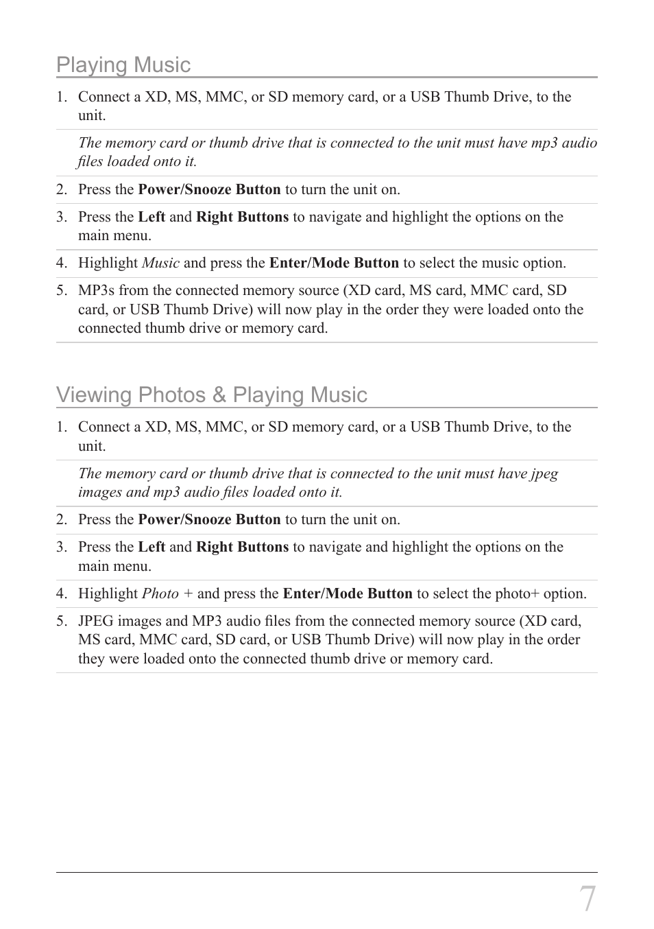 Playing music, Viewing photos & playing music | GPX PF7708 User Manual | Page 7 / 14