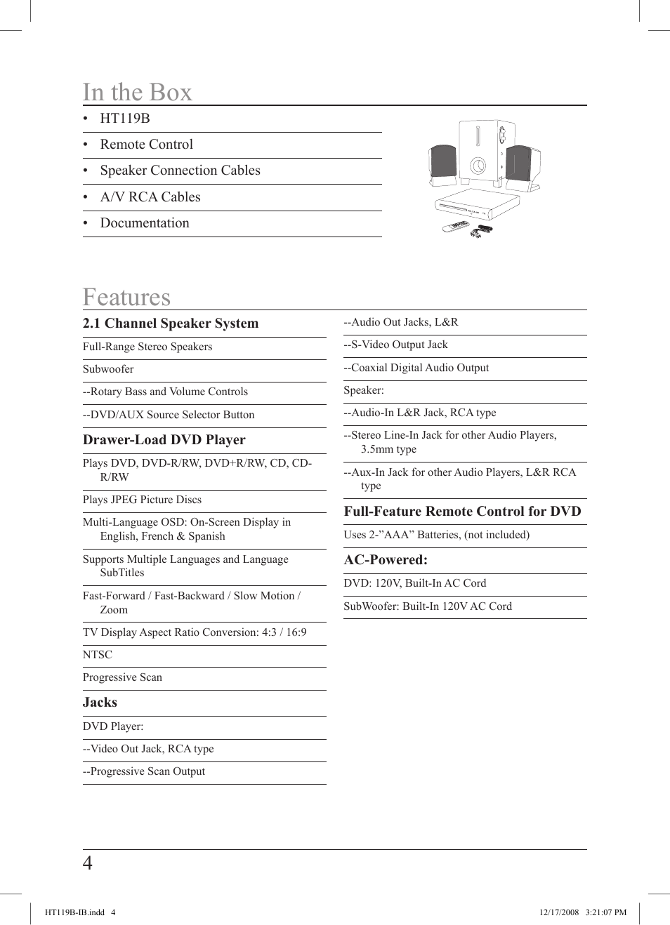 GPX HT119B User Manual | Page 4 / 20