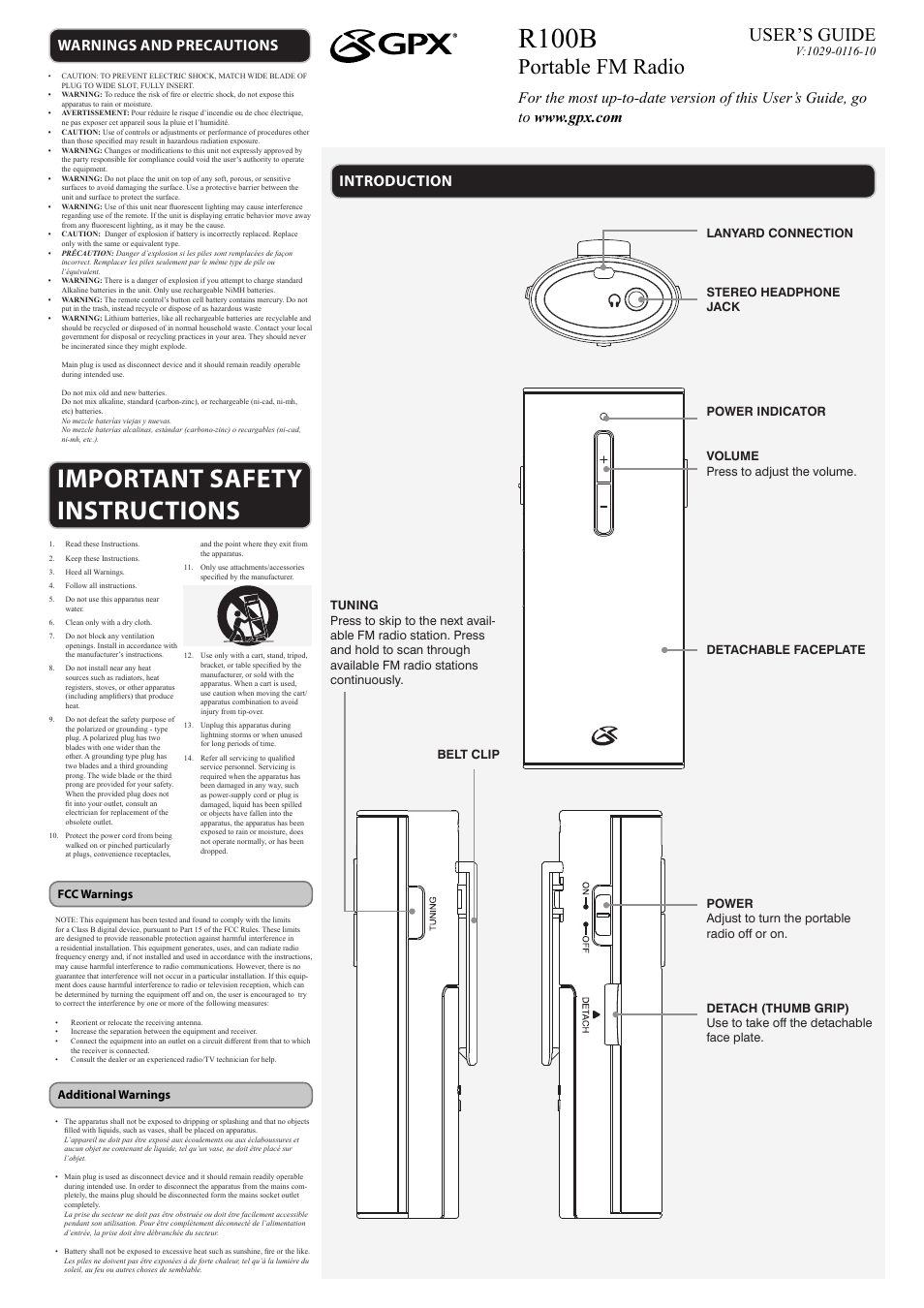 GPX R100B User Manual | 2 pages
