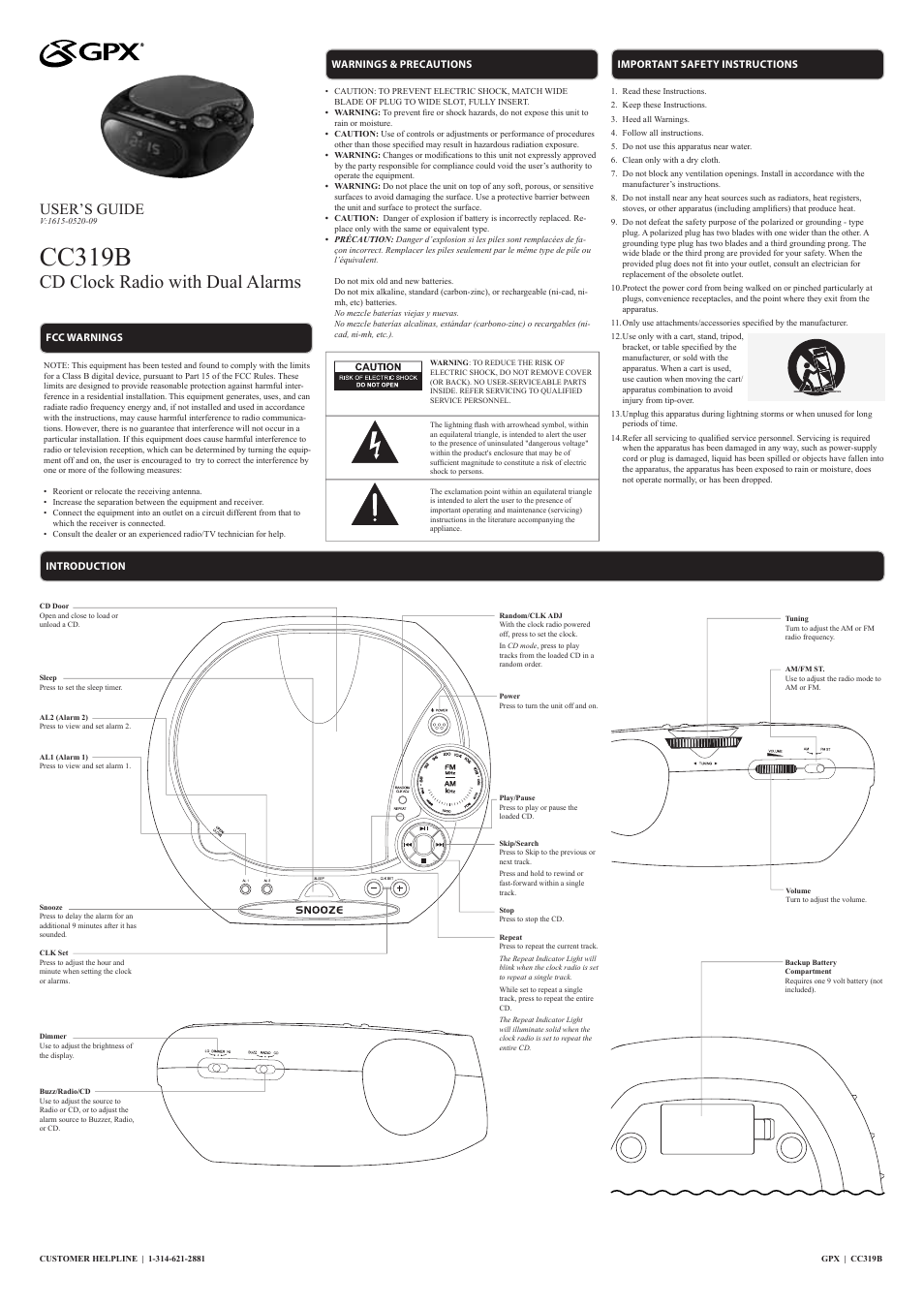 GPX CC319B User Manual | 2 pages