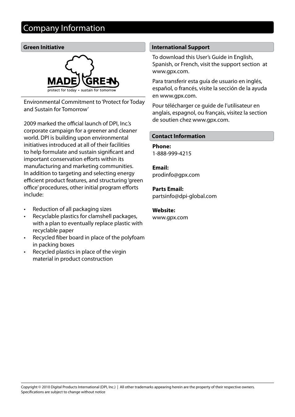 Company information | GPX TD2220 User Manual | Page 16 / 16