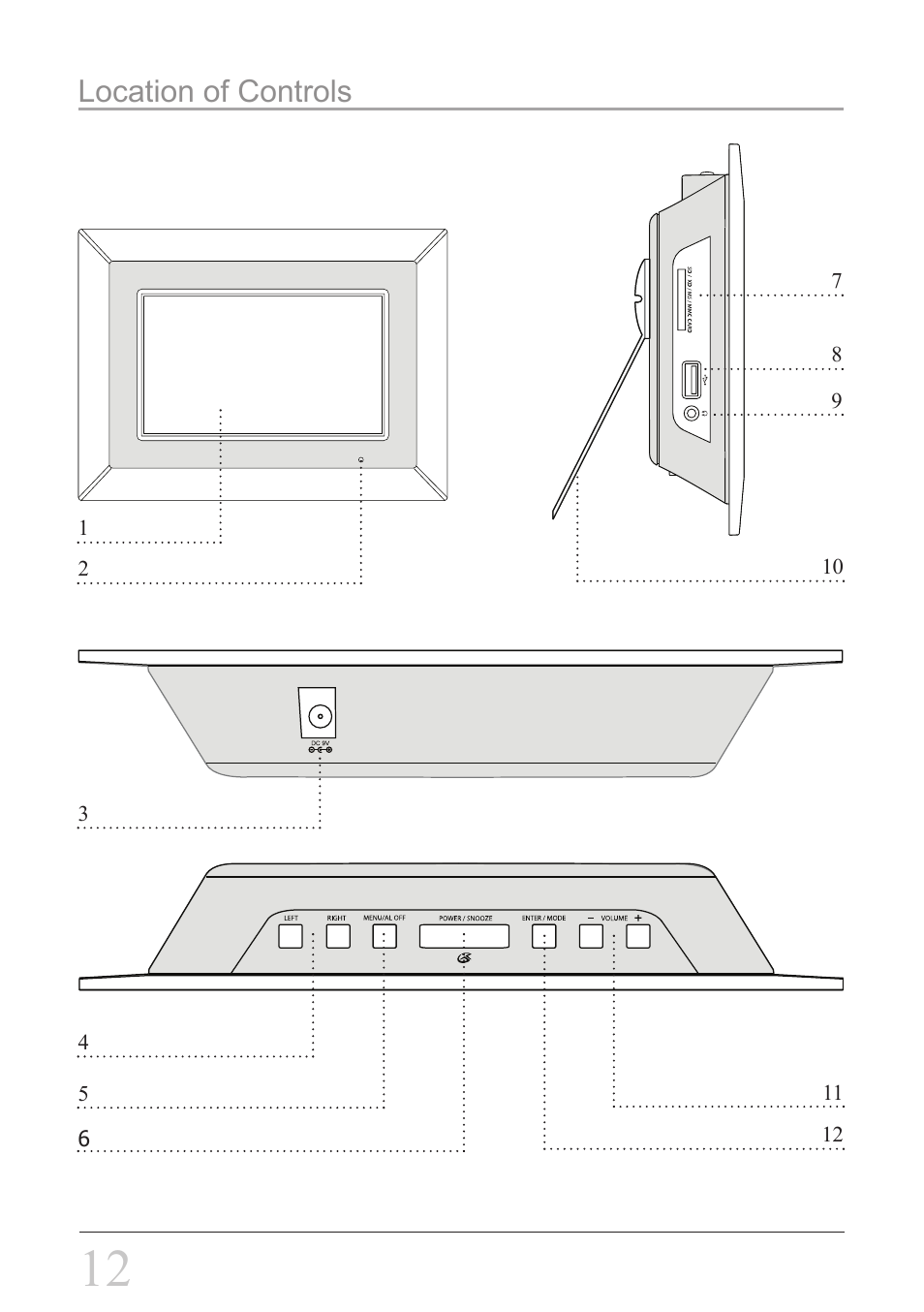 Location of controls | GPX PF708 User Manual | Page 12 / 16