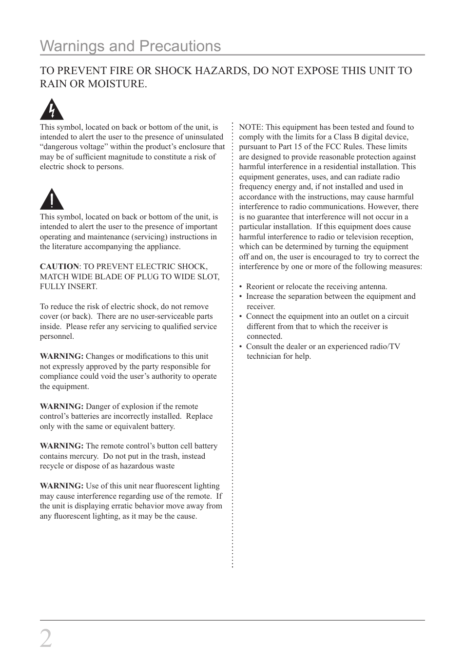 Warnings and precautions | GPX PF708 User Manual | Page 2 / 16